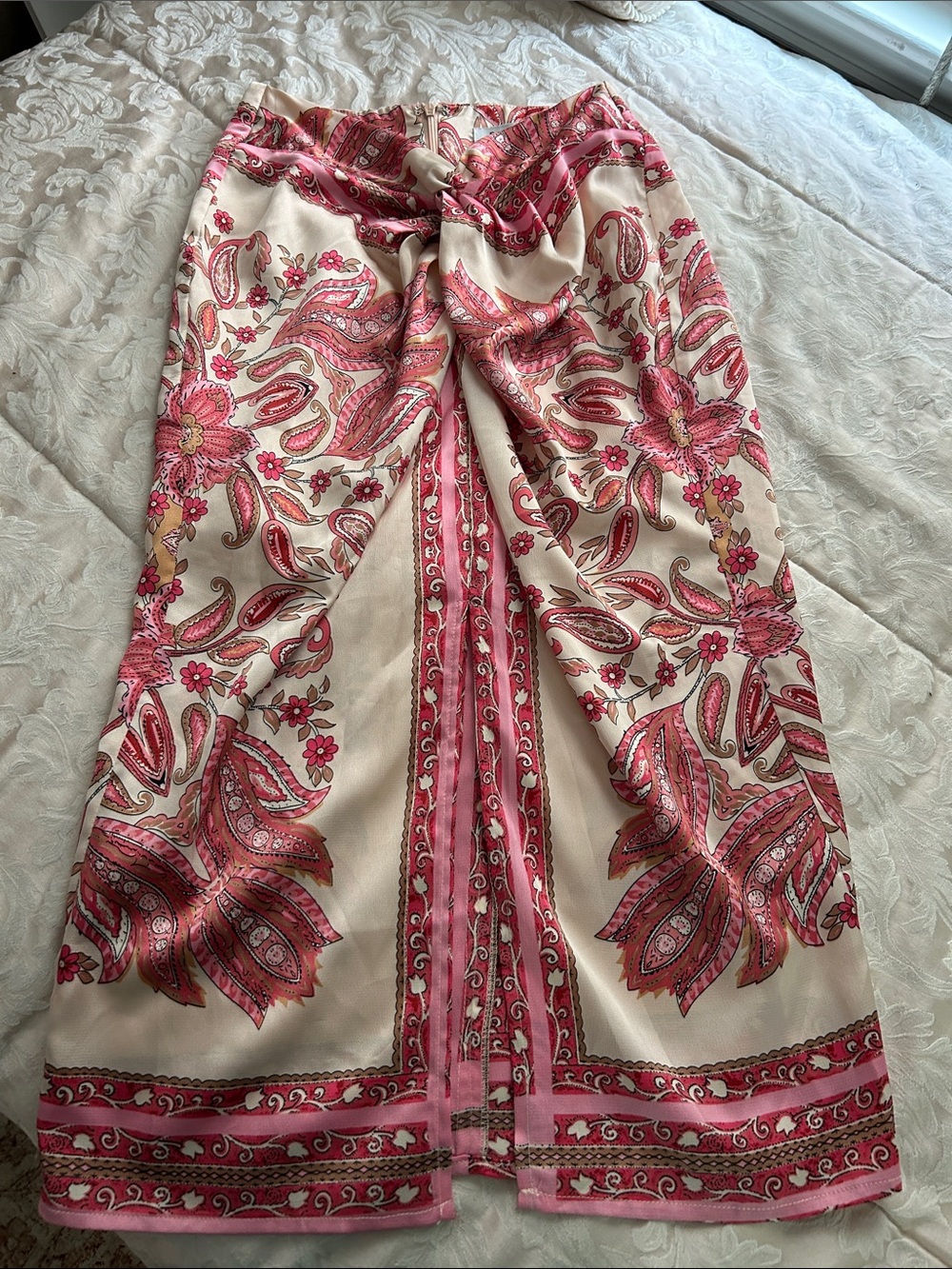 Fate Maxi Skirt with Pink & Cream Paisley Floral Print.